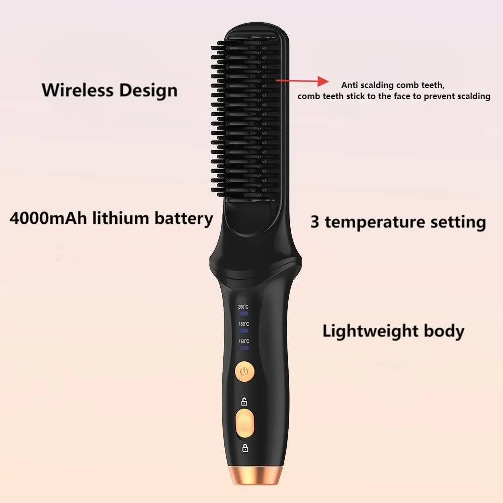 USB Rechargeable Cordless Hair Straightener Brush with 38W Power and 1-3h Charging Time for Easy Styling