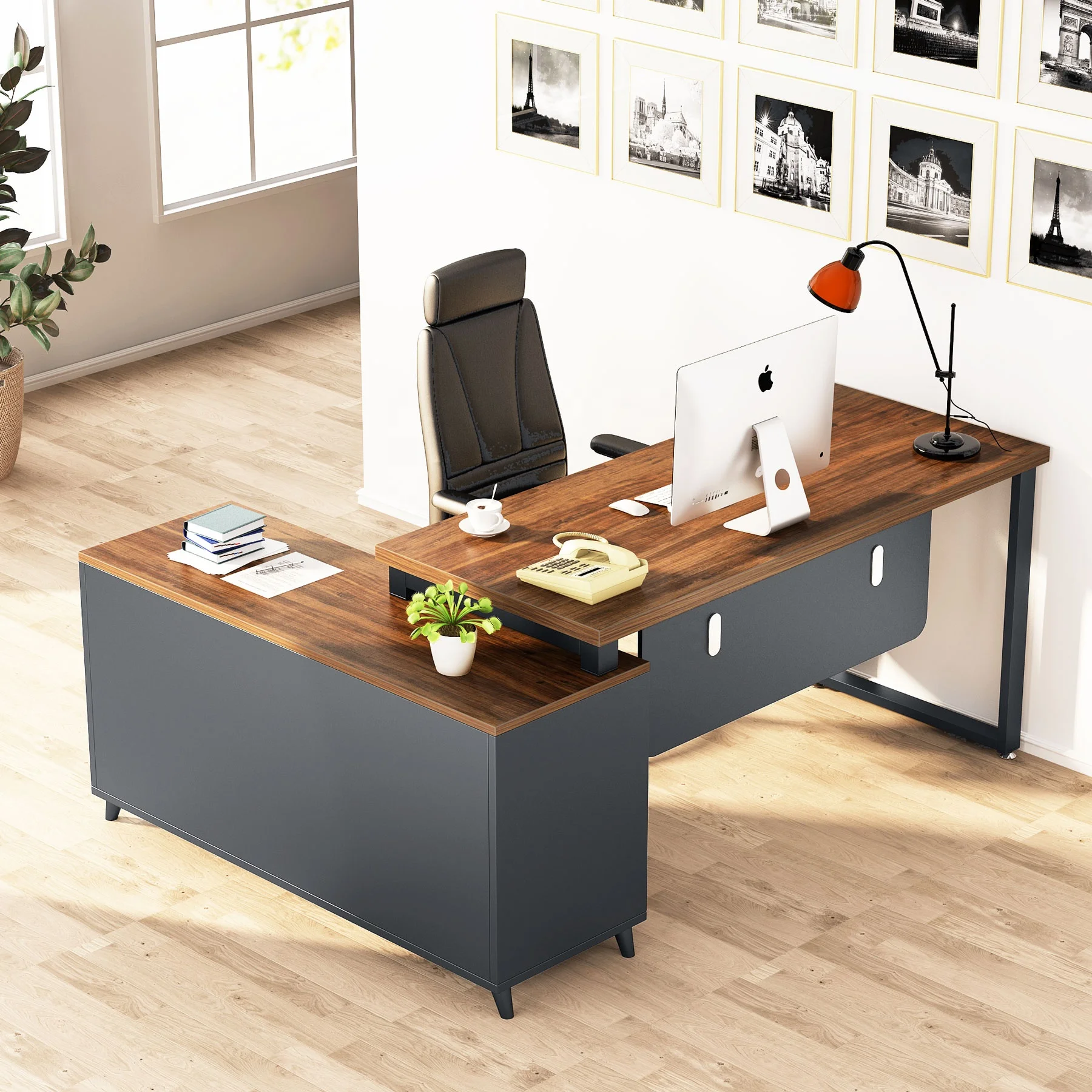 Tribesigns New Design 55 inch Luxury L-Shaped Computer Desk Enterprise Executive CEO Manager Office Table for Office Furniture