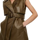 Vest Metro PU Leather Belted Vest Jacket Cool Biker Sleeveless Women Fashion Jacket Custom