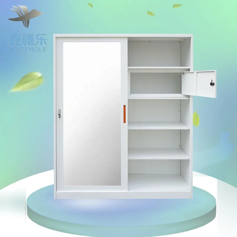 Metal Wardrobe Sliding Steel Door Bedroom Furniture Lemari Pakaian Besi Modern Home Furniture