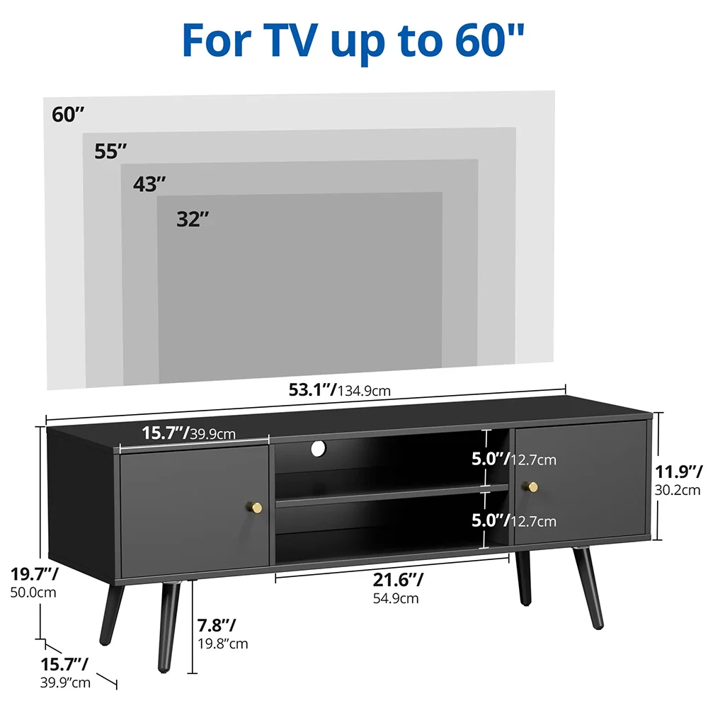 Modern TV Stand Wooden Storage Credenza for 53.1\" TVs for Home & Hotel Living Room Furniture details