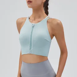 YIYI Cross Beauty Back High Impact Sports Bra Shockproof Breathable Workout Tops Women Quick Dry Front Zipper Yoga Bra