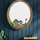 Mirror Woodwood YBOX Home Decoratibe Wall Hanging Mirror Circle Shaped Vintge Style Wooden Mirror