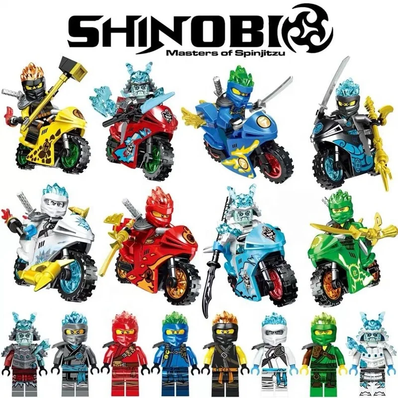 Ninja Minifigures Jay Zane Kai Cole Lloyd Nya Ninja Motorcycle building blocks 
