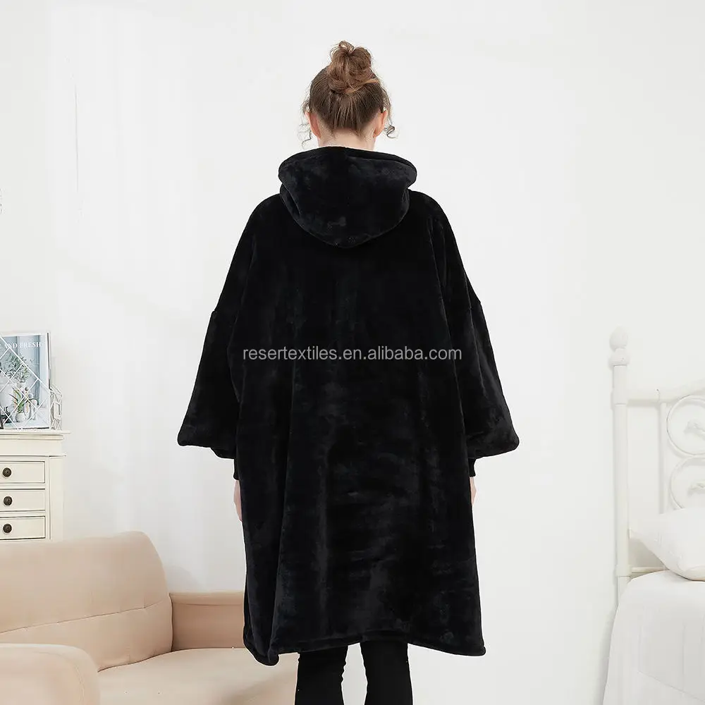 Custom Solid Giant Pocket Unisex Quilted Character Hooded Sherpa Wearable Blanket Sweatshirt Oversized Hoodie Zip-up Coat Adults