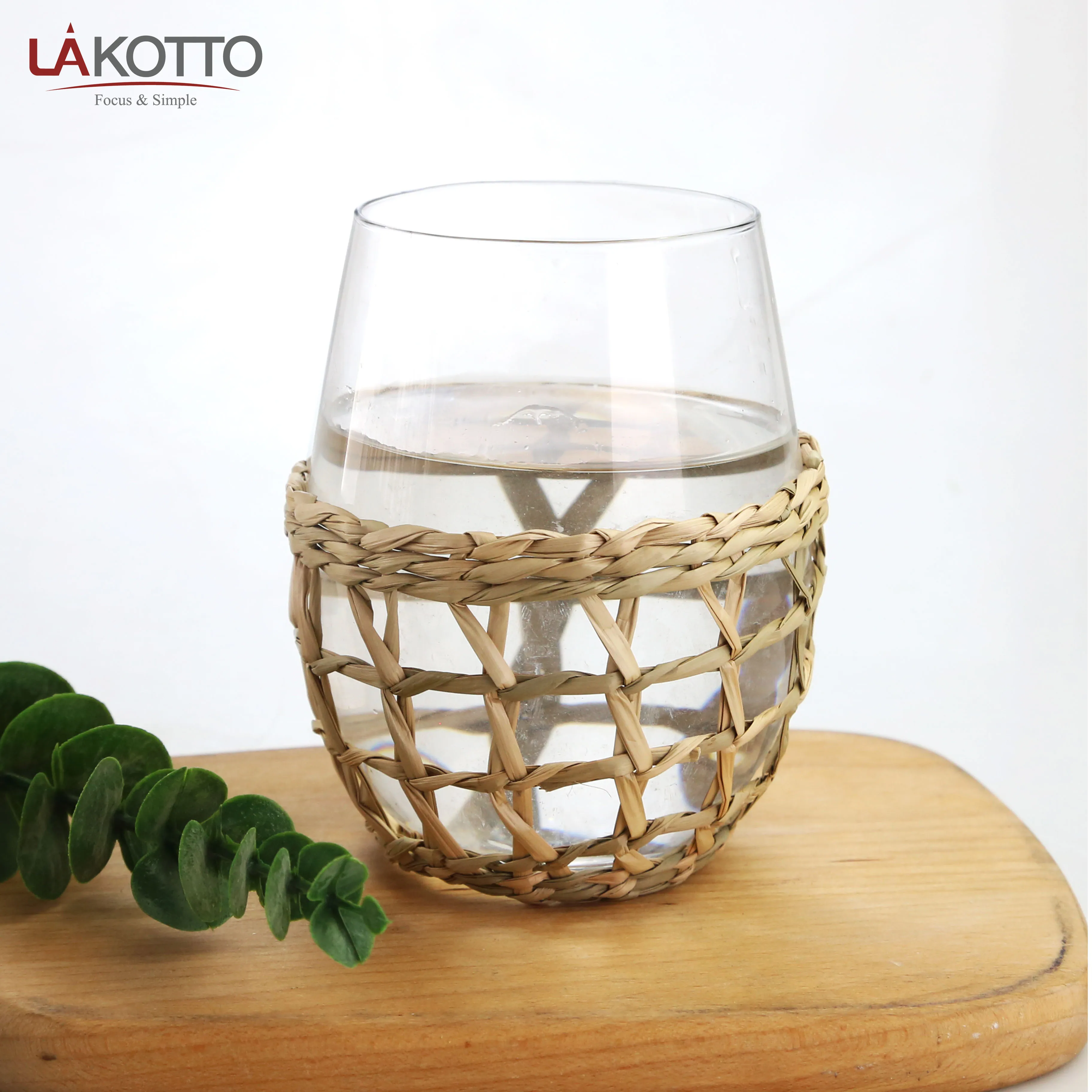 High Borosilicate Anti-scald Stemless Glass Cup With Customized Woven Insulated Mesh Bag For Gift