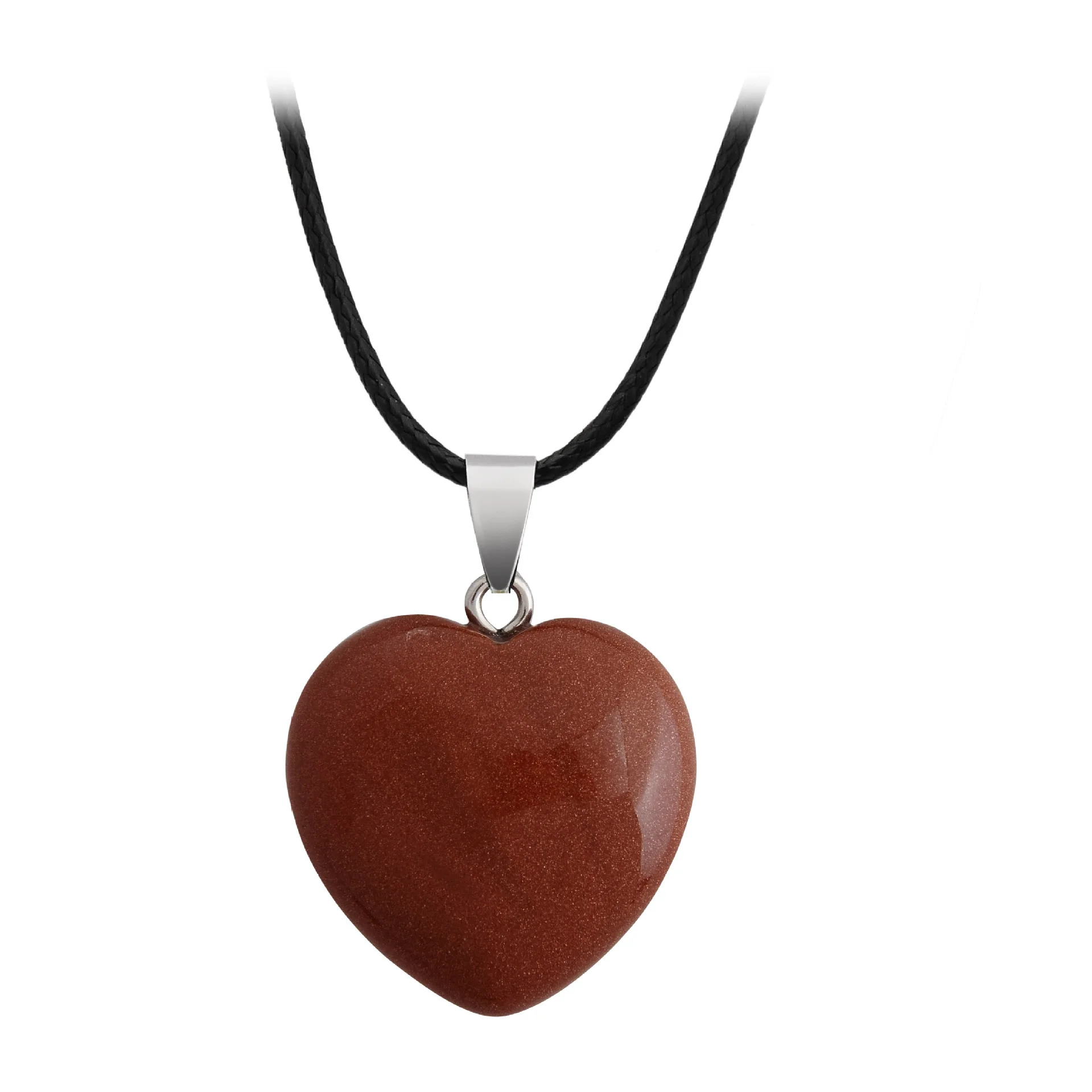 100% Natural Crystal Stone Heart Stainless Steel Pendant For Women DIY Gemstone Agate Pendant Necklace Jewelry