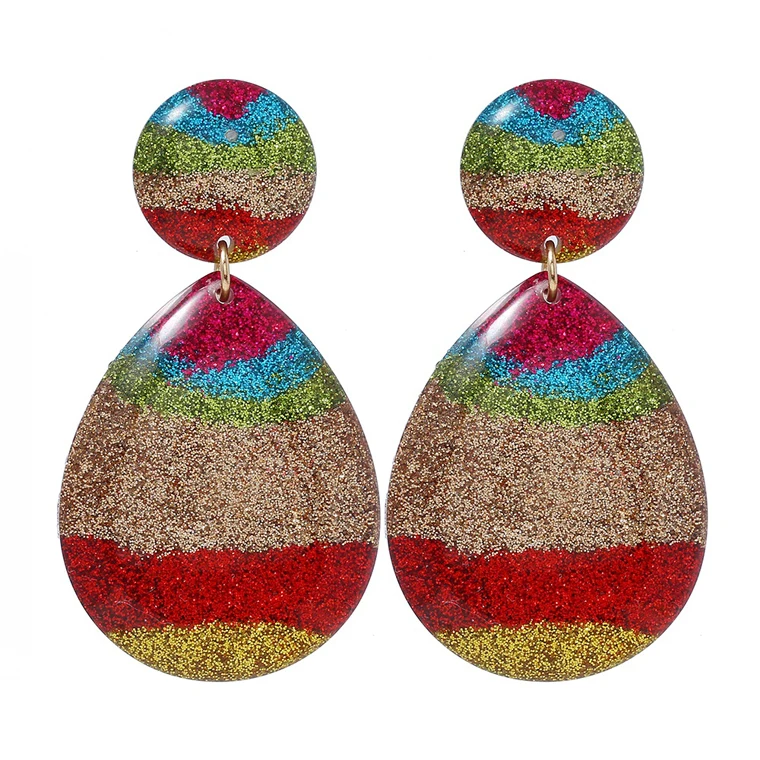 Vintage Rainbow Color Chunky Resin Drop earrings For Women Stylish Acrylic Ear Jewelry