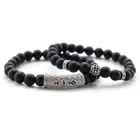 Stone Wholesale 8mm Matte Black Pumice Stone Micro Cubic Zirconia Crown Lion Head Beaded Braclets Bracelet