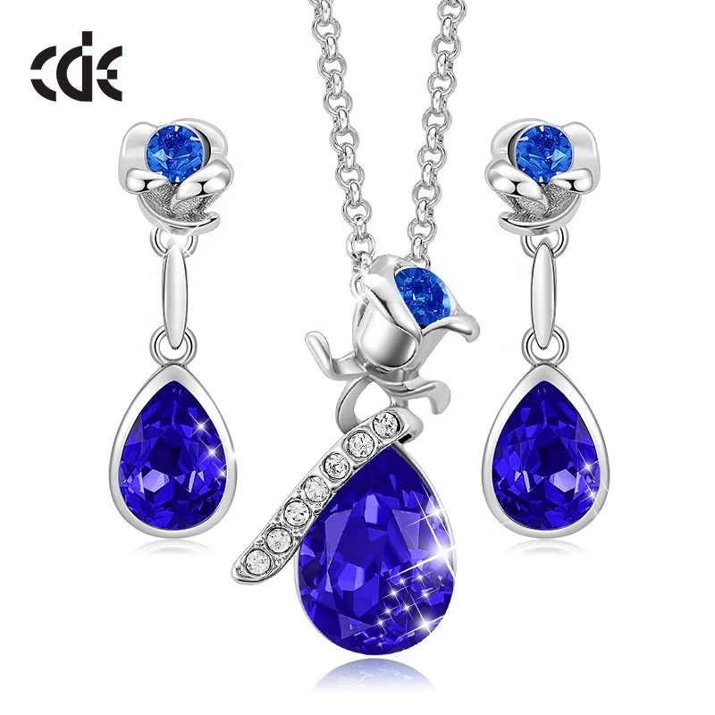 CDE Custom Design Women Crystal Flower Rose Fashion Jewelry Set