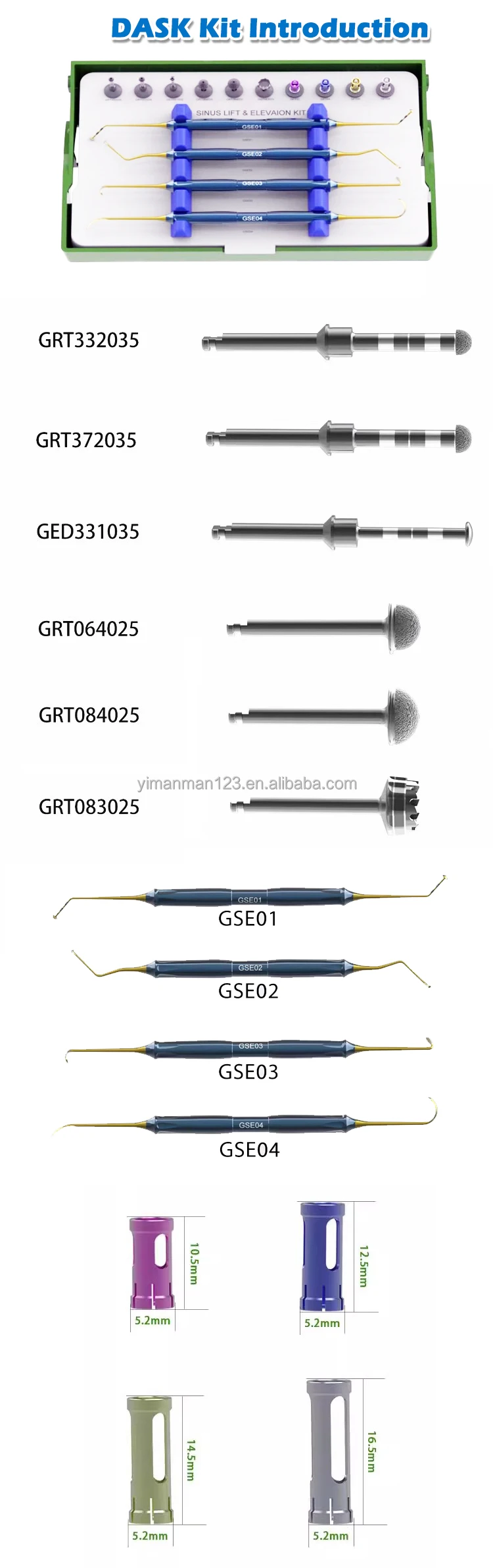 Dental Dask Kit Dental Implant Sinus Lift Instrument Tool Set Dental Equipment Manual Power Source Steel Material factory