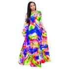 Clothing Autumn A Line Casual Dress Maxi Rainbow Color Long Sleeved Plus Size Womens Clothing 3XL 4XL 5XL