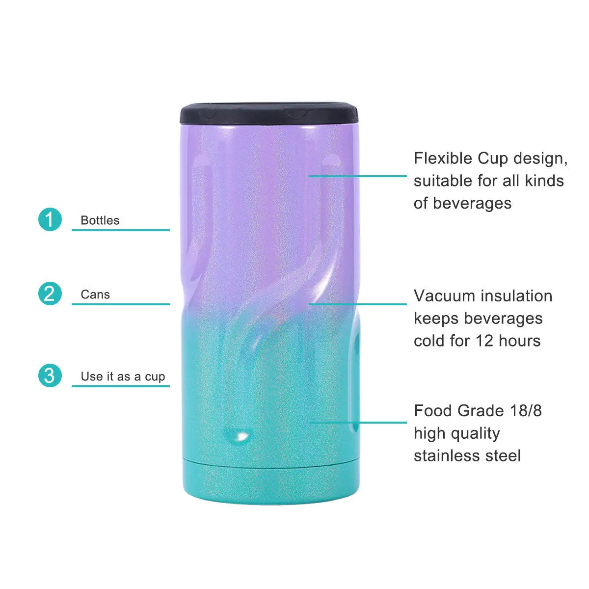 12oz 4 In 1 Stainless Steel Vacuum Can Cooler Keep Cold 12hrs Sublimation Skinny Can Cooler Holder Slim Beer Can Cooler Vulcanus