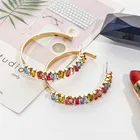 Rhinestone Hoop Simple Fashion Design Colorful Rhinestone Inlaid Iron Hoop Earrings Rainbow Jewelry Earings