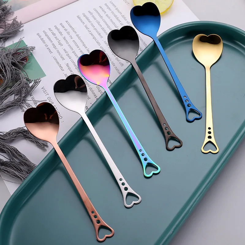 O296  Sugar Ice Cream Tea Coffee Scoop  Hollow Out Stainless Steel Stirring Spoons Heart Shaped Dessert Spoon