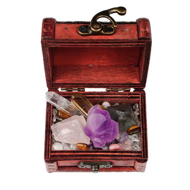 crystal healing stones wooden box set charm   chakra stones kit
