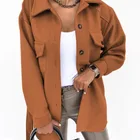 New Style Fashion Casual Wool Blend Tops Ladies Coat Women Pockets Thick Loose Jacket