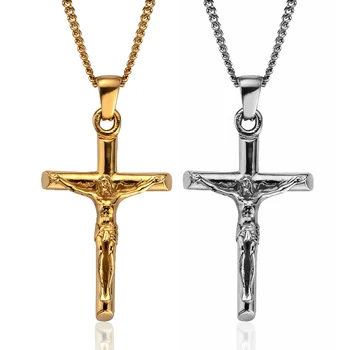 Popular jesus cross pendant stainless steel fashion christian jewelry 24k gold crucifix men's pendant necklace graduation gift