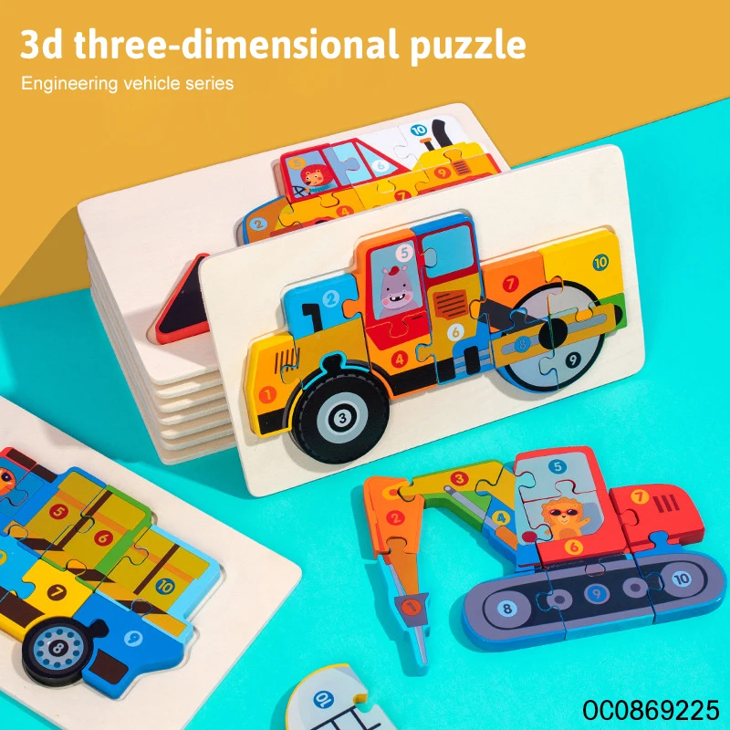 Cartoon learning toys wood puzzle traffic puzzle game for kids wooden toys montessori early education