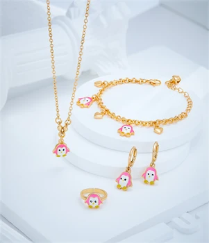4pcs/set  Girls rings jewelry  simple design lovely european  American penguin children set