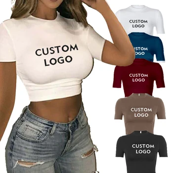 HG66 Custom Logo Crop Top T Shirts Sexy Basic Short TShirts Female Club White Women Shirts 2021 Short Sleeve Crop Tops
