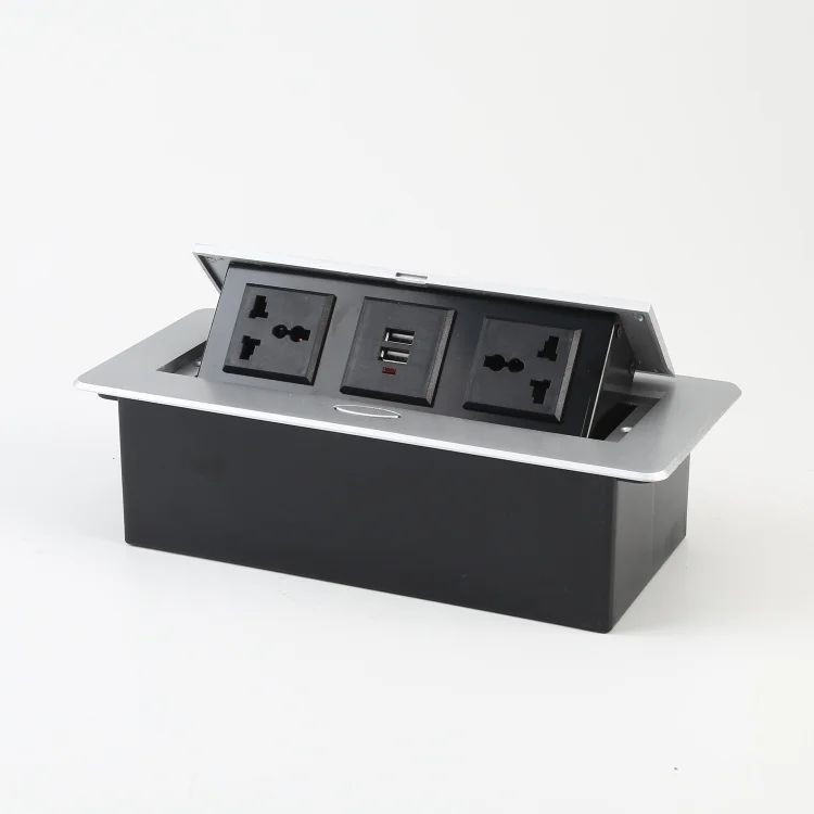 Silver multifunctional conference table universal three-hole socket Two USB sockets slowly pop up high-end desktop socket