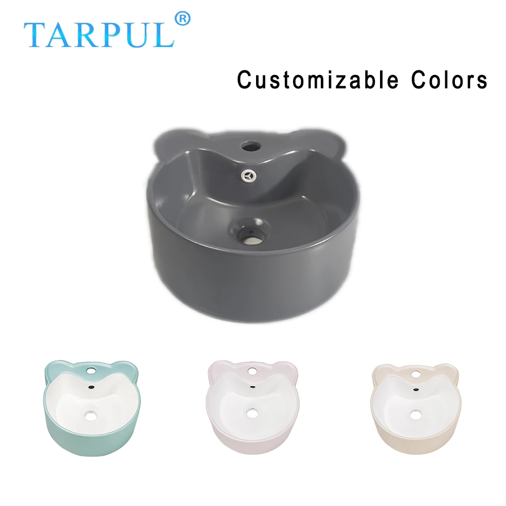 TARPUL Baby Grey Cartoon Panda Shape Restroom Ceramic Vanity Sink Porcelain Bathroom Art Basin for Kindergarten manufacture