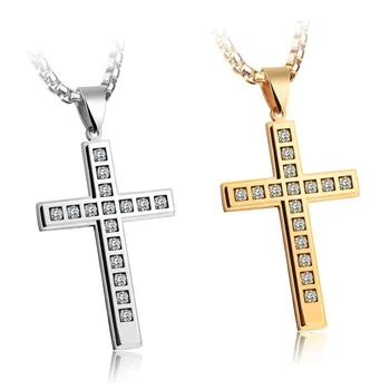 New Arrival Shinning Belief Jesus Religious Vintage Cross Crystal Stone Necklace