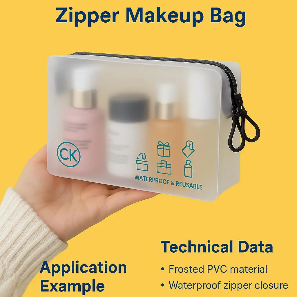 Waterproof Frosted PVC Toiletry Bag with Zipper for Travel Makeup Organizer - detail 9
