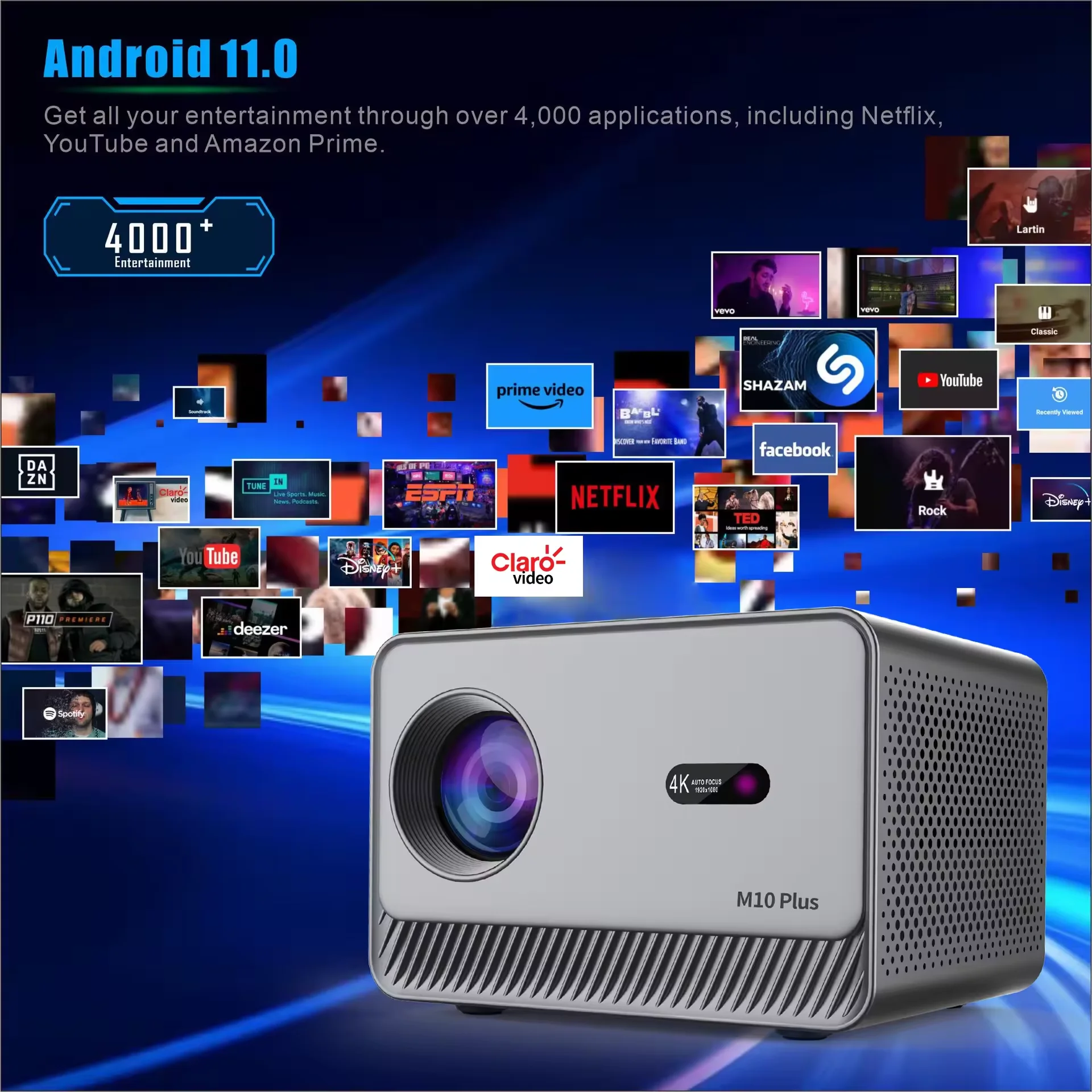 Large Selling M10 Plus Smart Android Beamer 720P HD Support 1080P 4K Portable Mini Home Movie Video Projector