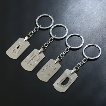 Simple Stainless Steel Alphabet 26 Letter Keychain Silver Color Letter A B C D E F G H Key Ring
