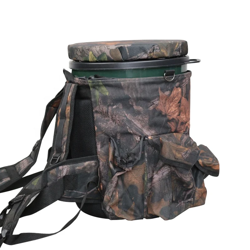 Hunting Spinning/Swivel Padded Camo Bucket Seat with Storage Pockets for Fishing 