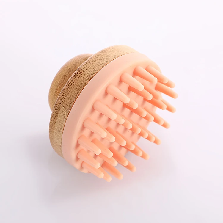Custom Natural Wooden Bath Shower Shampoo Hair Scalp Scrubbers Bamboo Silicone Cleaning Scalp Massager Brush For Hair Growth