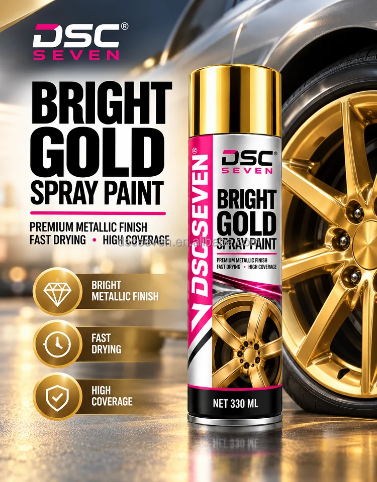 Bright Gold Metallic Aerosol Spray Paint Quick Dry High Coverage Gloss Finish 330ml Can for Metal Wood Plastic Refinish H5d64a13f02ca4088981c2b15c0105b8aI