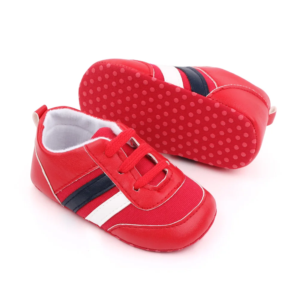 Spring and Autumn Baby Boys Matching Color Striped Soft Soled Infants Walking Shoes manufacture