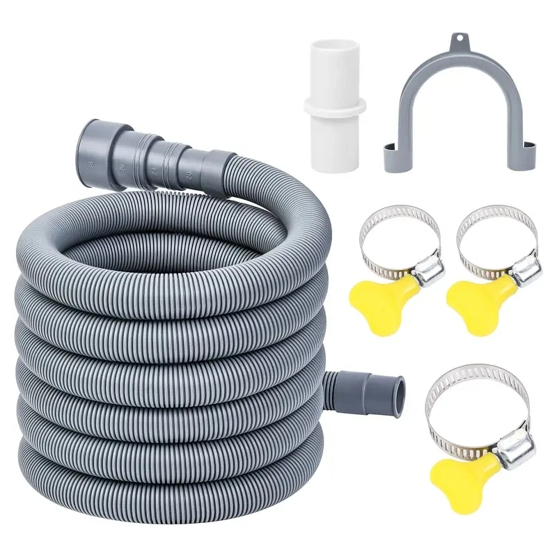 Flexible Washing Machine & Dishwasher Universal Drain Hose Set Connector Corrugated Hose Pipe