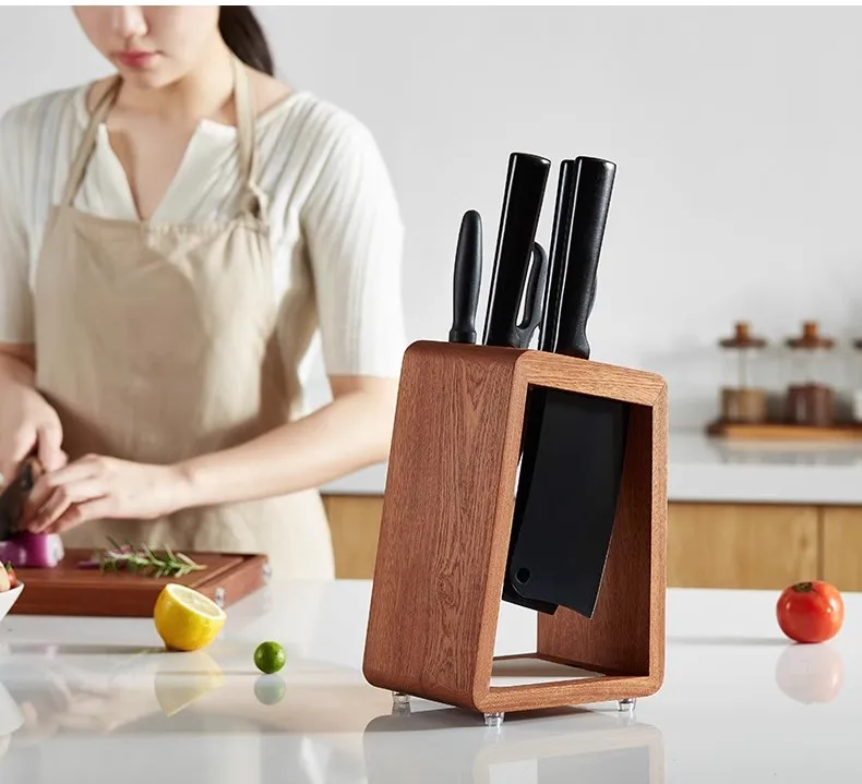 Hot Sale Ebony Wood 4-Slot Knife Block New Kitchen Storage Stand  Wooden Knife Organizer