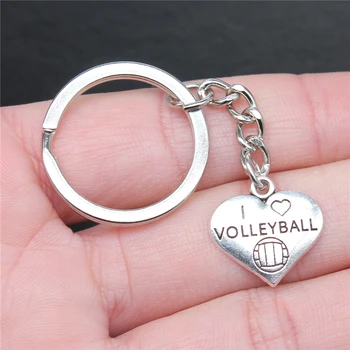 19x18mm Antique Silver Plated Antique Bronze Plated Metal I Love Volleyball Heart Key Chain For Souvenirs Gift P1-ABD-C15515