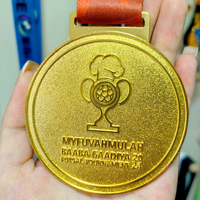 Wholesale Custom Enamel Kids Football Medal Modern Style Gold Plated Sports Award Soccer Medal factory