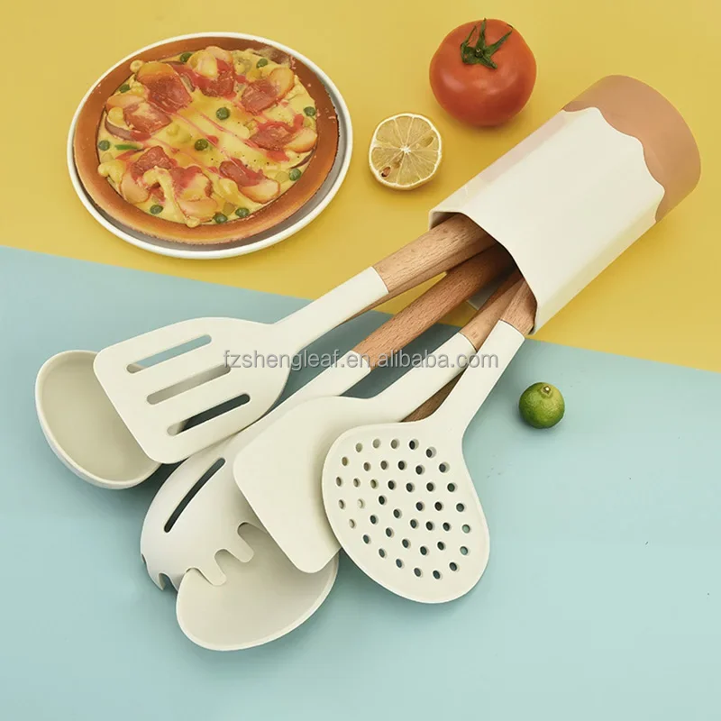 product white 7 piece novelty food grade silicone kitchen utensil set with spoons and spatula durable kitchen tools-0