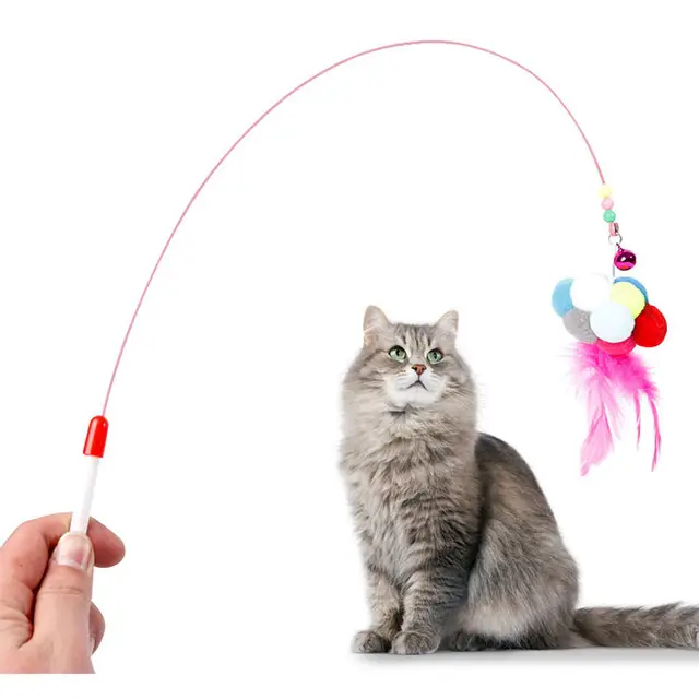 Wire Feather Cat Toy Teaser Stick High Quality Steel Trade Assurance for Cats Sustainable Games and Toys for Dogs and Cats