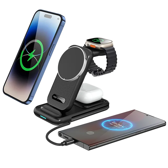 trending products 2024 new arrivals 3 in 1 foldable wireless charger 15W magnetic wireless charger for watch airpods and phones