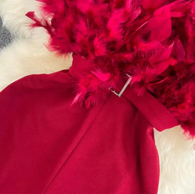 Luxury Feather Tassel Tube Top Jumpsuit Women High Waist Slimming