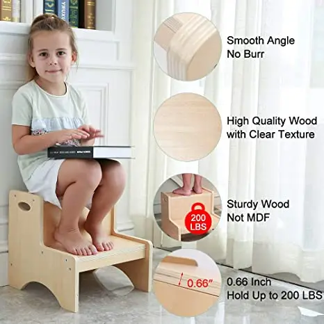 NOVA Bathroom Potty Stool Kitchen Step Stool  Wood Two Step Children Stool For Home Use / Toddler Bed Side