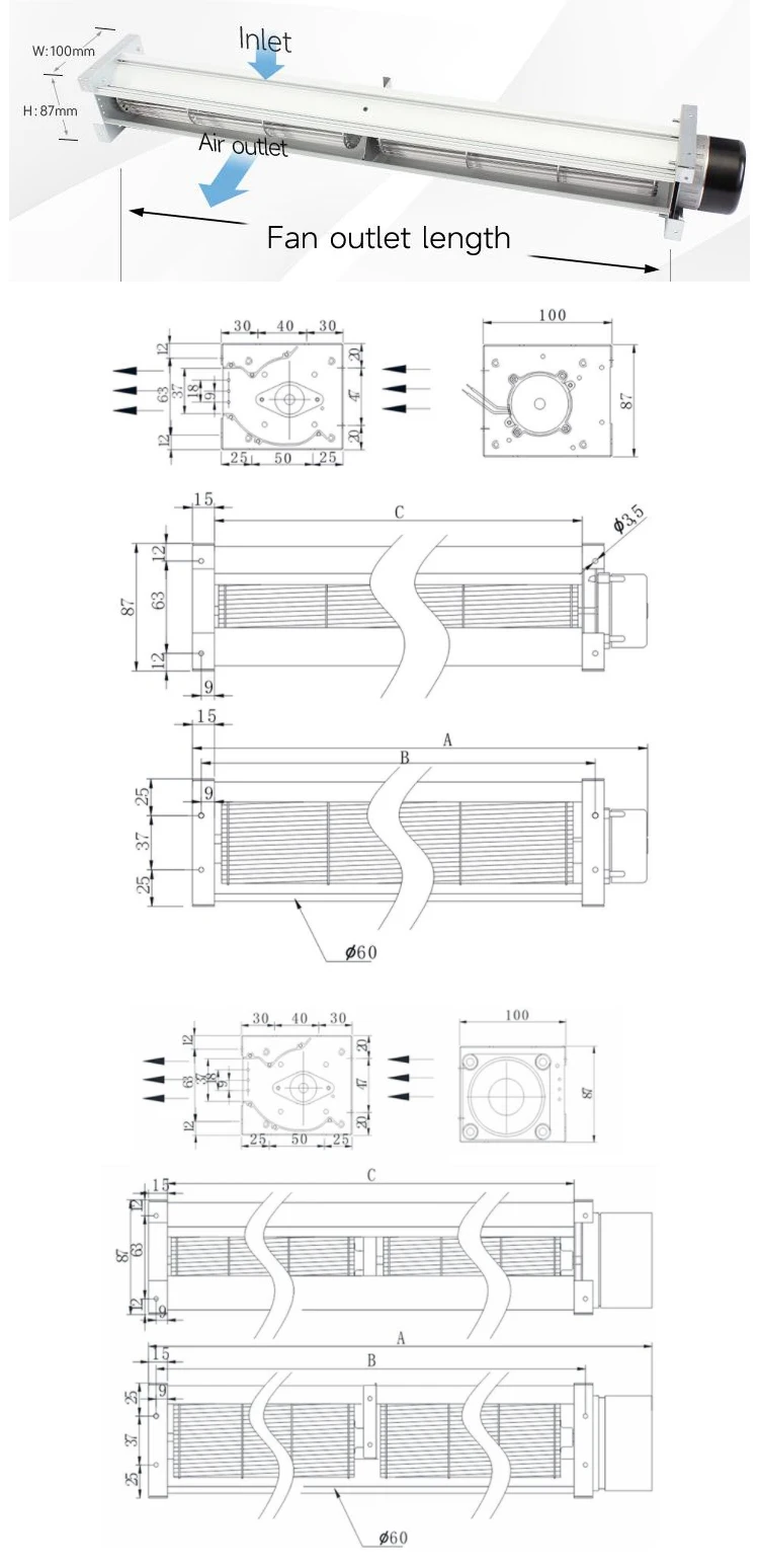 Cross Flow Fan, 60mm, Tangential, 12V, 24V - detail 20
