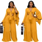 Clothing 2 Piece Set Women Sexy Solid Color Ruffled Big Flared Sleeve Pants Women 2 Piece Sets Red Plus Size Women Clothing