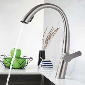 New Wholesale Kitchen Mixer Faucet Brushed Nickel Pull Down Kitchen Sink Faucet with Sprayer
