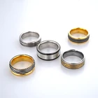 Gold Ring 8 Mm Men's Vacuum Electroplating 18 K Gold Stainless Steel And Damascus Steel Ring