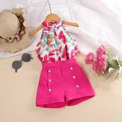 2023 new arrival summer toddler girls clothing sets floral slip tops+shorts two piece boutique kids outfits girls suits