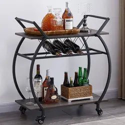Modern Wood and Metal Portable Coffee Cart Table Utility Industrial Mobile Serving Cart Storage Shelf Bar Cart Wine Rack